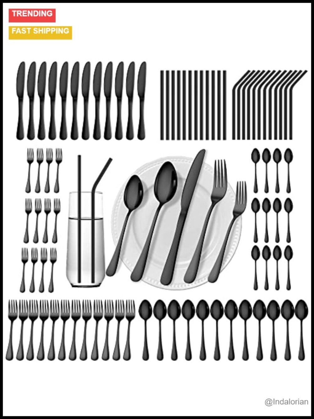 84-Piece Stainless Steel Silverware Set Service for 12 Flatware Straws